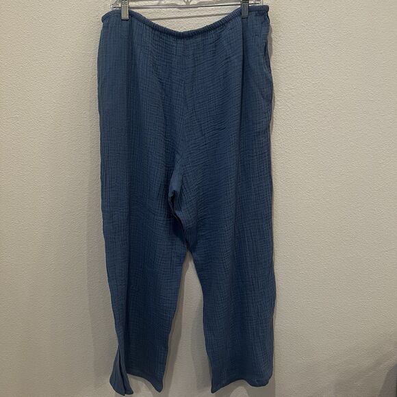 Habitat Pants Blue Crinkle Gauze Elastic Waist Pull On Lagenlook Womens Sz L - Picture 5 of 8